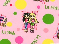 Lil Bratz girls with polkadots and paw prints on pink background
